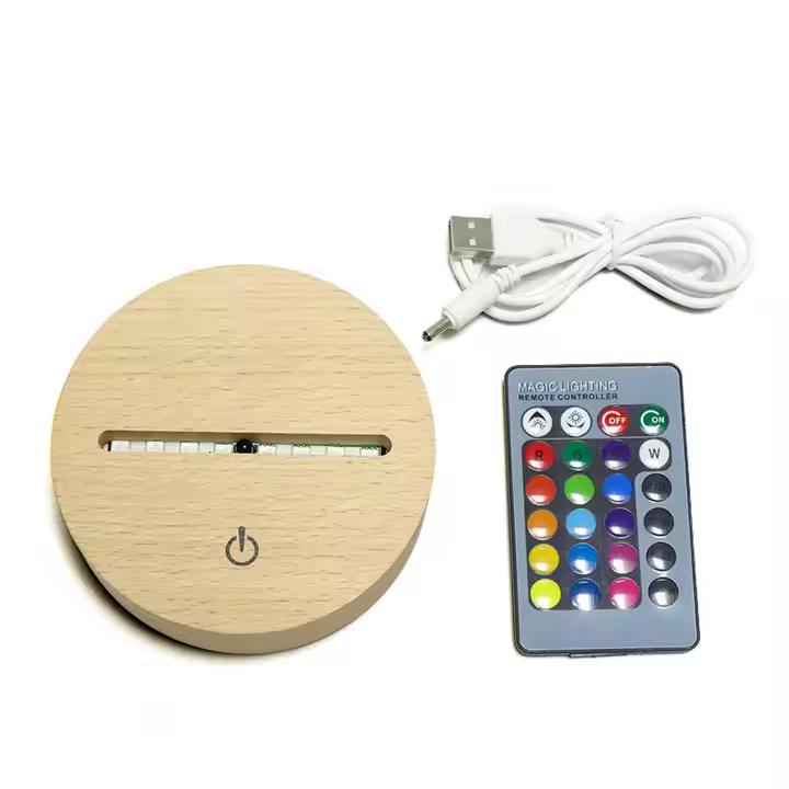 Madera Base Led Rgb Con Control Remoto Para Lampara Acrílico laserable – Decoración de interiores