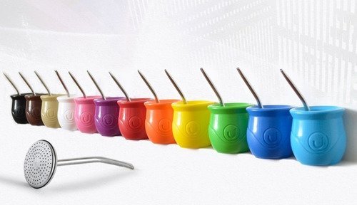 Mate ROJO Plastico Urbano Con Bombilla Saca Yerba - Imagen 2