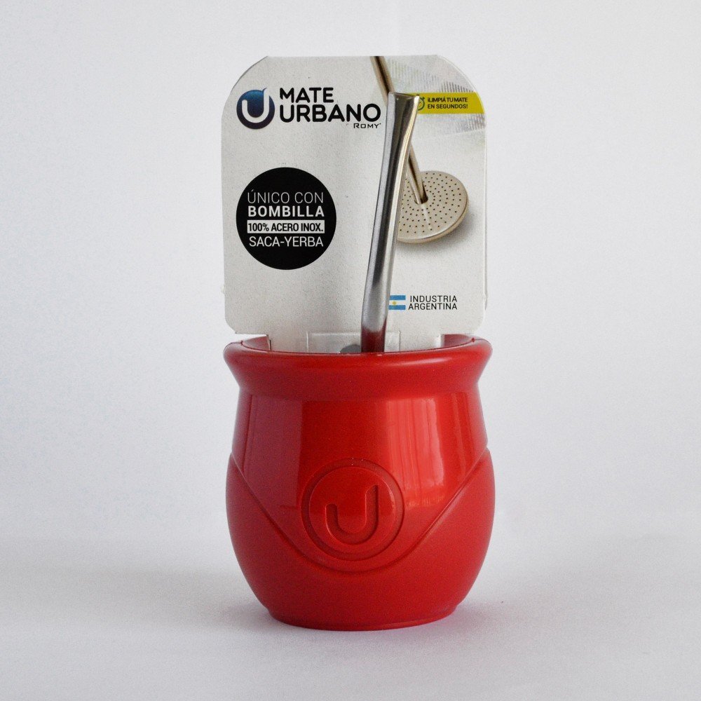 Mate ROJO Plastico Urbano Con Bombilla Saca Yerba - Imagen 4